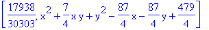 [17938/30303, x^2+7/4*x*y+y^2-87/4*x-87/4*y+479/4]